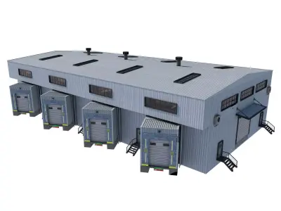 industrial building warehouse 4 Low-poly 3D model