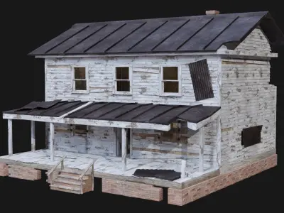 HOUSE BUILDING POSTAPO POST APO DESTROYED WOODEN OLD RUIN CITY Low-poly 3D model