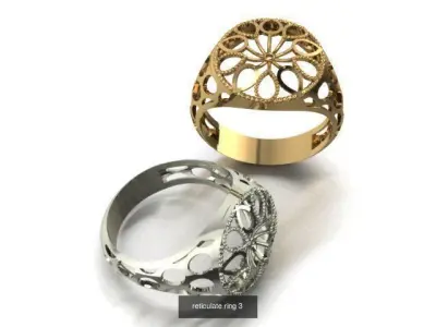 reticulate collection ring in gold and silver 3D Model Pack