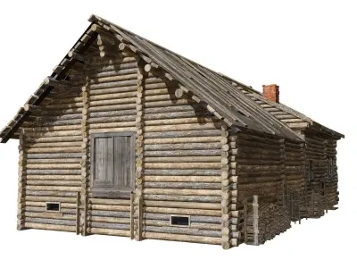 Wooden village old raw house da1 Low-poly 3D model