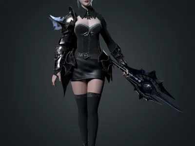 Bishop - Game Ready female character in armor and holding sword Low-poly 3D model
