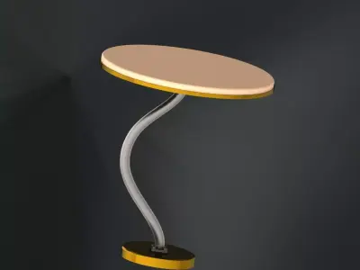 Modern Curved Side Table with Round Wooden Top and Metal Base 3D model