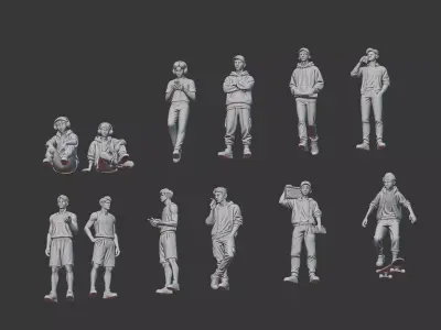 Street style man boy figure set for diorama 3D print model