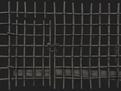 Metal Grid with Gate Low-poly 3D model