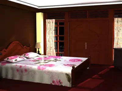 Room Model bedroom with bed and dresser 3D model
