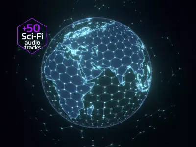 Animated Hologram Planet Earth No 5 With 50 Sci-Fi Music Tracks Low-poly 3D model