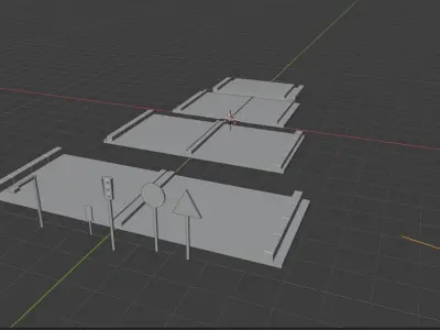 Simple modular street pack Free low-poly 3D model