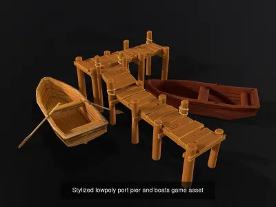Stylized game ready fishing port environment PBR lowpoly 3D Model Pack