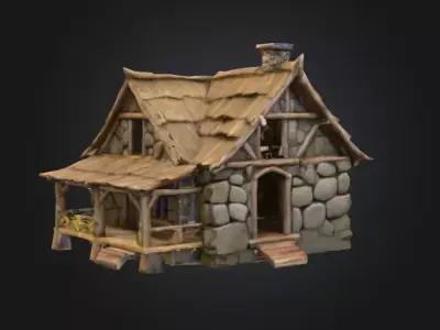 Medieval Stone Cottage Low-poly 3D model