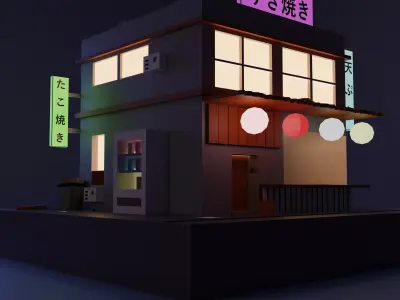 Japan style low poly shushi shop 3D model
