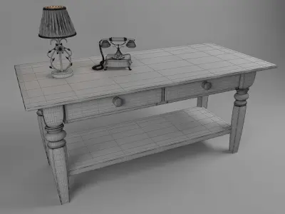 Bedroom furniture set dressing table classical phone and lamp 3D model