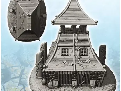 Large curved-roof medieval building with upstairs terrace and st 3D print model