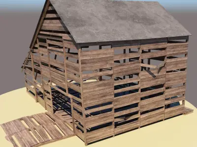 Barn2 wooden barn Low-poly 3D model