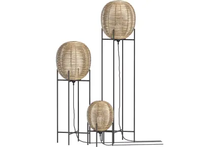 Bamboo Wicker bulb Sari floor table lamp 3D model