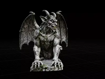 Ancient Mossy Gargoyle Statue  High Poly  Sculpt Low-poly 3D model