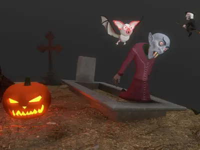 Halloween characters pack rigged animated 3D models  Low-poly 3D model