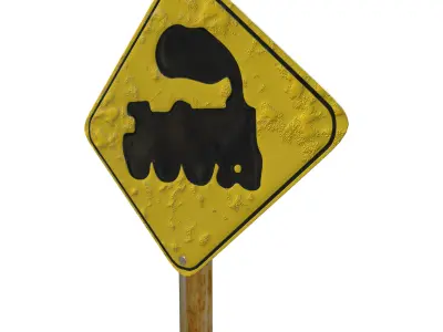 Rail Crossing Without Barriers Ahead Traffic Sign 3D model