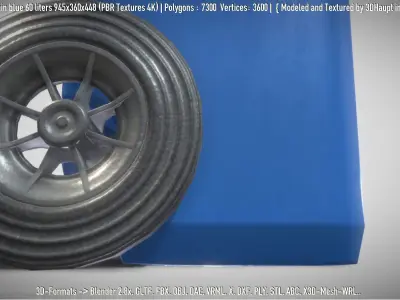 Plastic Waste Bin Blue 60 Liters 945x360x448 Low-poly 3D model