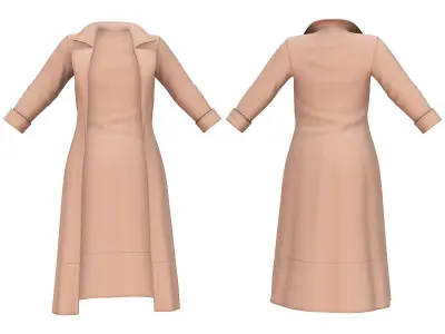 Long Coat White Top High Waist Pants Outfit Low-poly 3D model