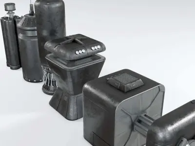 Tech Kitbash - 5 Sci-Fi Generators - Low-Poly Textured Assets Low-poly 3D model