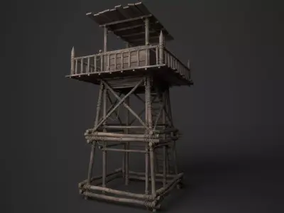 Wooden Watchtower C Low-poly 3D model