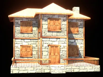 medieval house low poly village town residential house  97 Low-poly 3D model