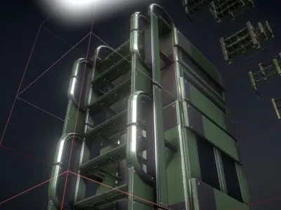 Futuristic Ladders Green Painted Metal Modular  Low-poly 3D model