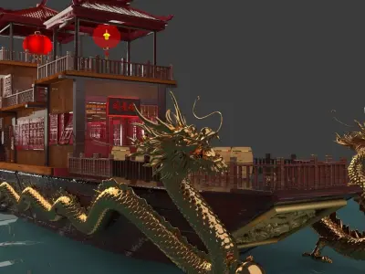 Chinese ancient dragon  house boat 3D model