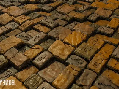 Aztec Stone Wall - Game Textures Low-poly 3D model