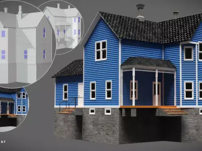 Game Ready Enterable House 2 Floor Basement PBR Asset Low-poly 3D model