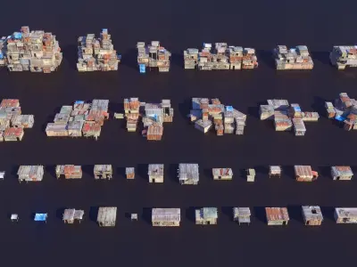 Shantytown modules Informal Settlement  assets Low-poly 3D model