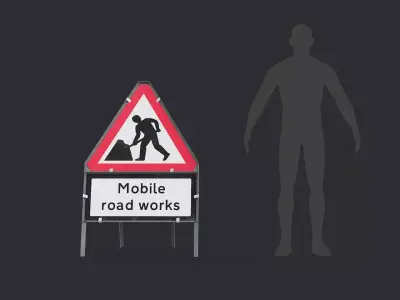 Men At Work Mobile Road Works Triangular Road Sign Low-poly 3D model