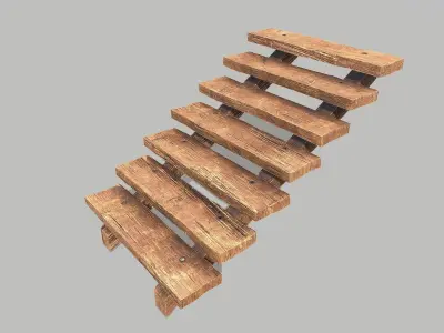 Wooden Stairs Low-poly 3D model
