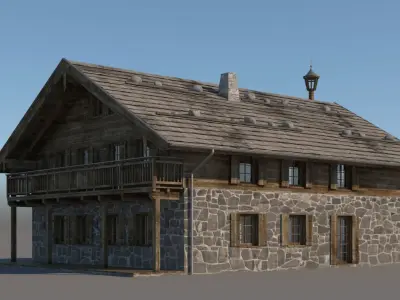 Wooden Cabin Chalet 2 3D model