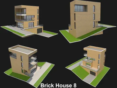 4 Brick Houses Set 2 3D model