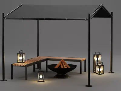 Gazebo Setup V1 - Cozy Outdoor Fire Pit Scene 3D model