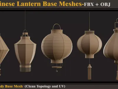 15 Chinese Lantern Base Meshes -FBX- OBJ   Low-poly 3D model