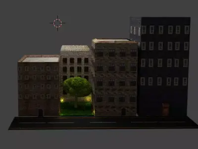 Street city with buildings and trees Free 3D model