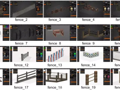 20 low poly fence set Low-poly 3D model