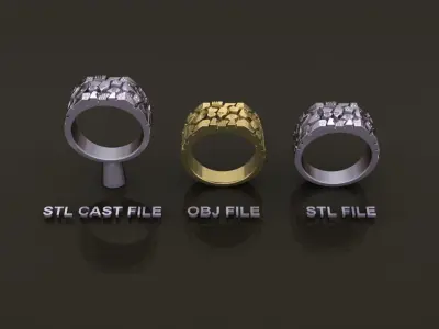 Gold Nugget Signet Ring Band Mix Size 3D print model