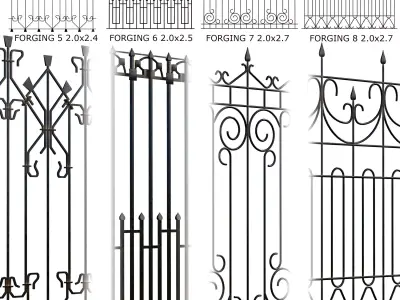 Forging set 2 ornamental wrought iron fence 3D model