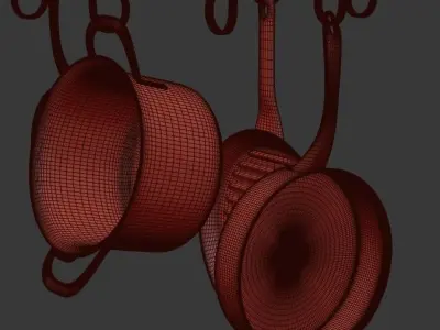 Bronze Kitchen Pot Rack Chandelier 3D model