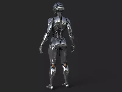 Chrome Robot Woman High Detail  3D model