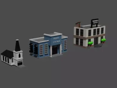 three houses in a blender 3D model