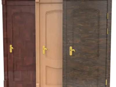 door set three wooden doors Low-poly 3D model
