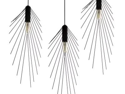 Untitled three pendant lights hanging from rod 3D model
