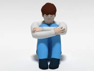 Cartoon Kid Sitting On The Floor 3D model