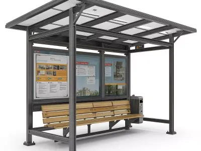 Urban Bus Stop Station 3D Model Low-poly 3D model purchase