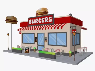 Cartoon Burgers Restaurant Low-poly 3D model