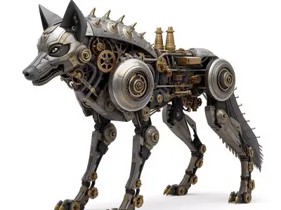 Steampunk Mechanical Wolf Automaton 3D Model Low-poly 3D model